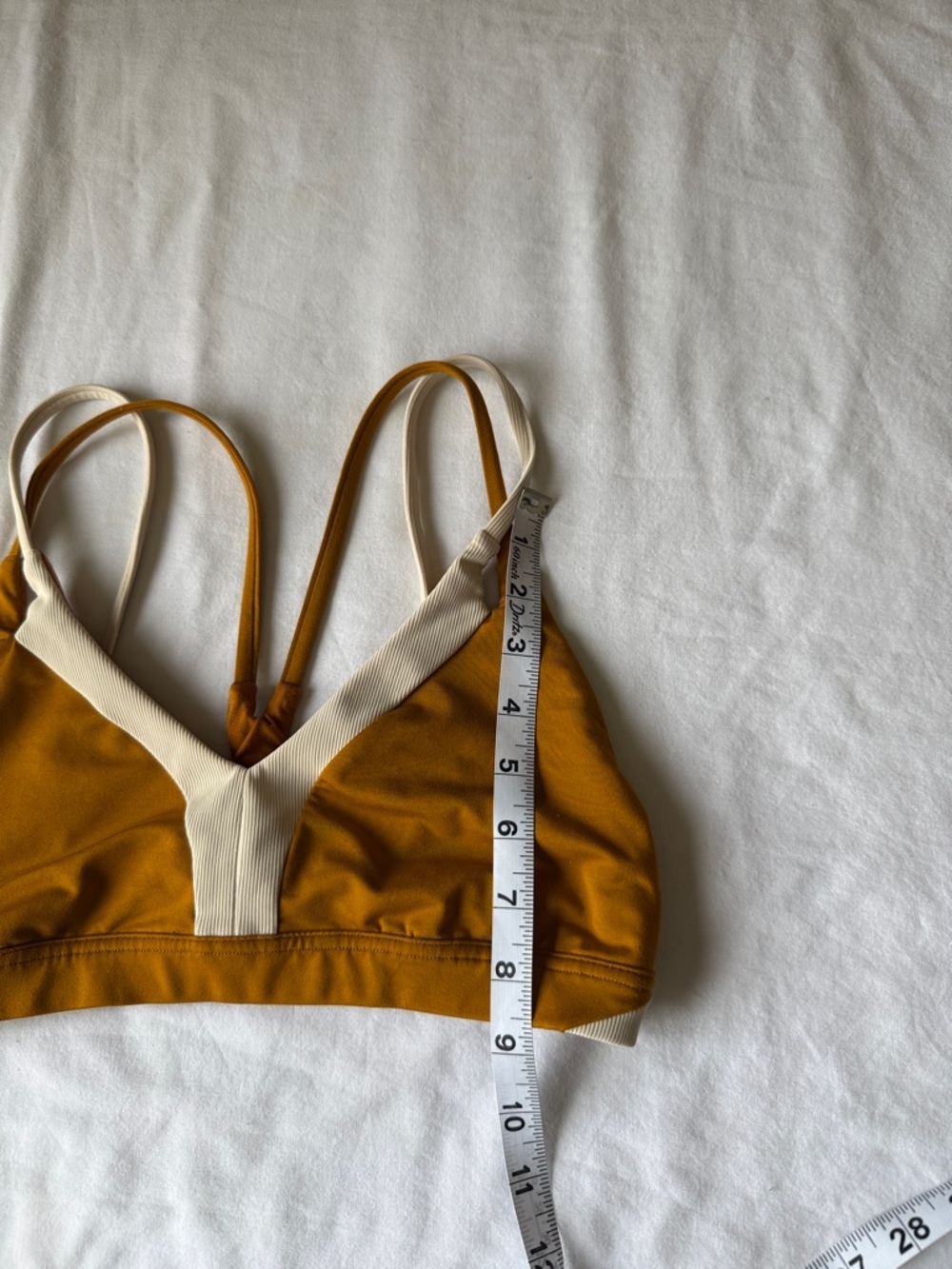 lululemon athletica V-Neck Contrast Trim Sports Bra - Mustard & Cream - Picture 7 of 8